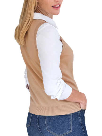 Pure Collection Crew Neck Pure Cashmere Tank Top, Camel - view 2, Camel