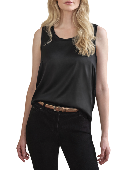 Pure Collection Silk Front Jersey Vest Top, Black