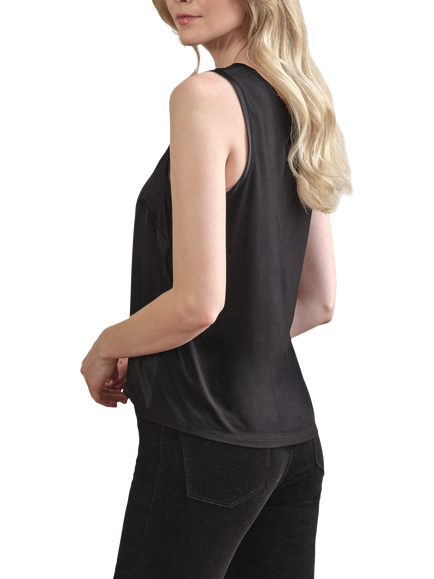 Pure Collection Silk Front Jersey Vest Top - view 2, Black