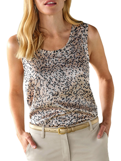 Pure Collection Animal Print Silk Front Jersey Vest Top, Natural/Multi, Natural/Multi