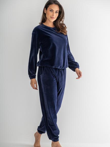 Pour Moi Ribbed Cosy Fleece Lounge Pyjama Set, Navy, Navy