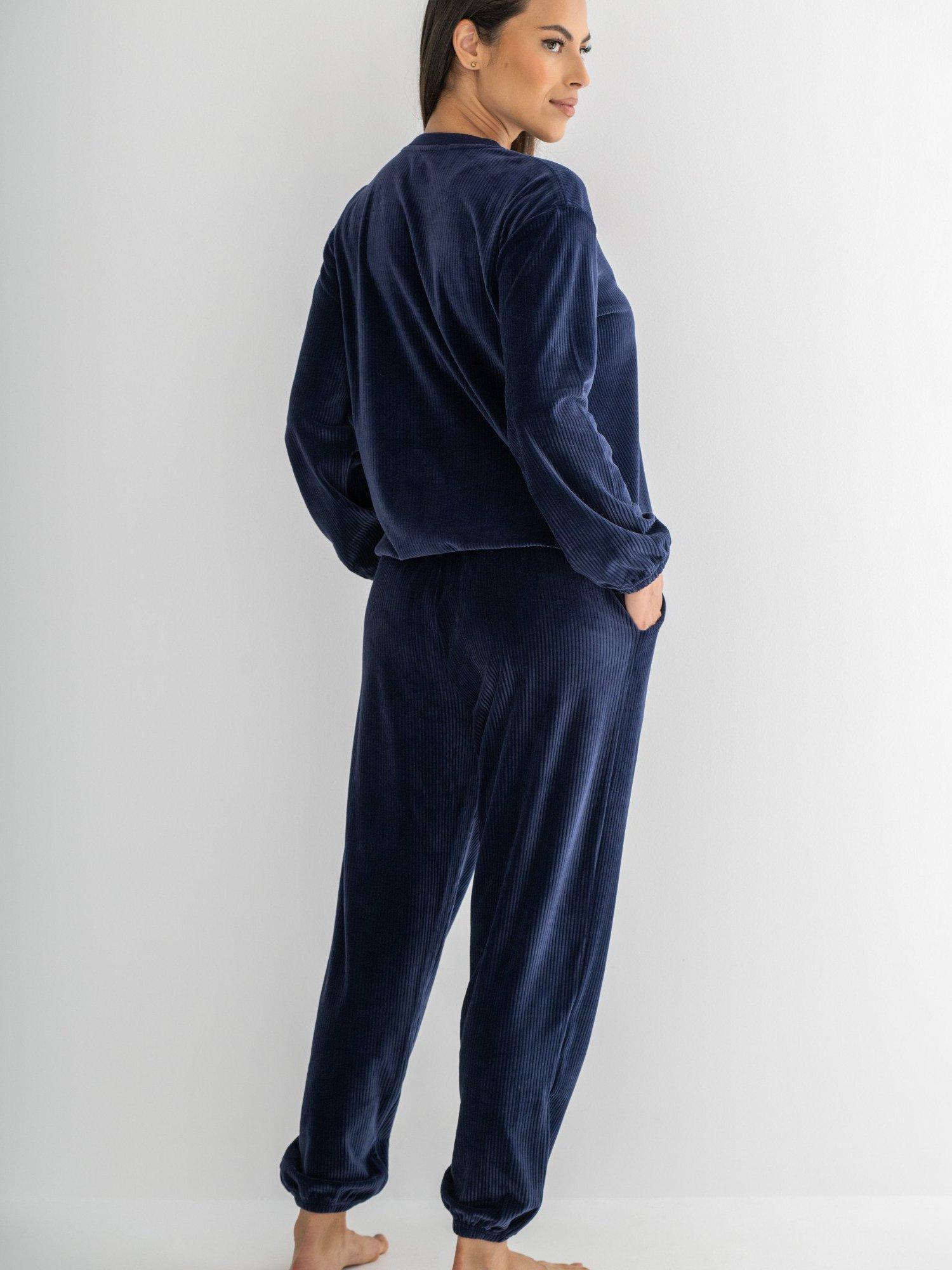 Product image 5 of 10, which shows Pour Moi Ribbed Cosy Fleece Lounge Pyjama Set, Navy, 8