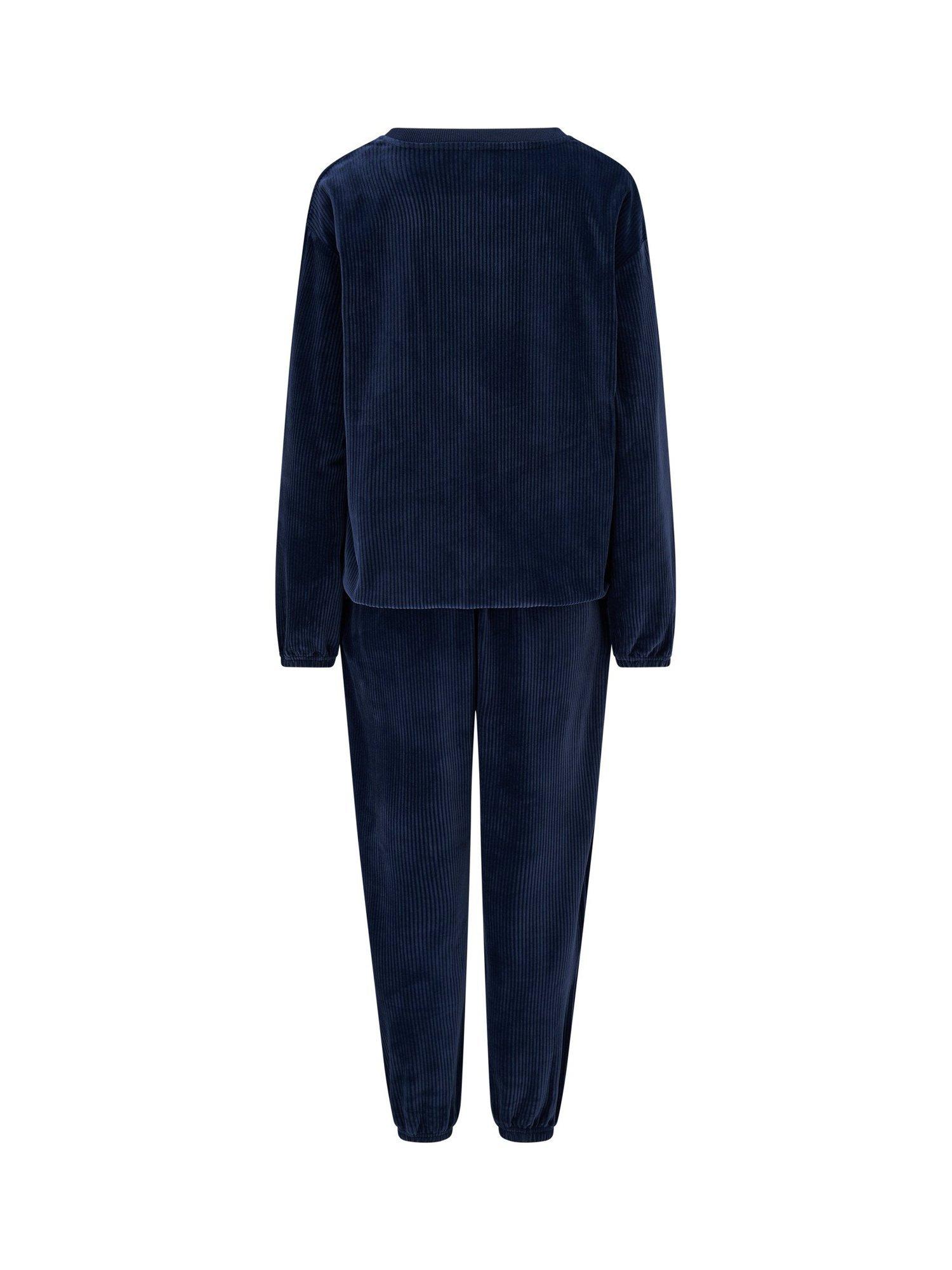 Product image 10 of 10, which shows Pour Moi Ribbed Cosy Fleece Lounge Pyjama Set, Navy, 8