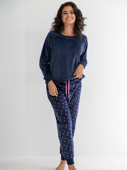 Pour Moi Cosy Fleece Sweatshirt & Joggers Pyjama Set, Navy/Pink