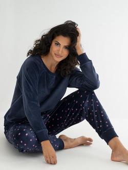 Pour Moi Cosy Fleece Sweatshirt & Joggers Pyjama Set - view 2, Navy/Pink