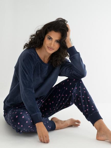 Pour Moi Cosy Fleece Sweatshirt & Joggers Pyjama Set - view 2, Navy/Pink