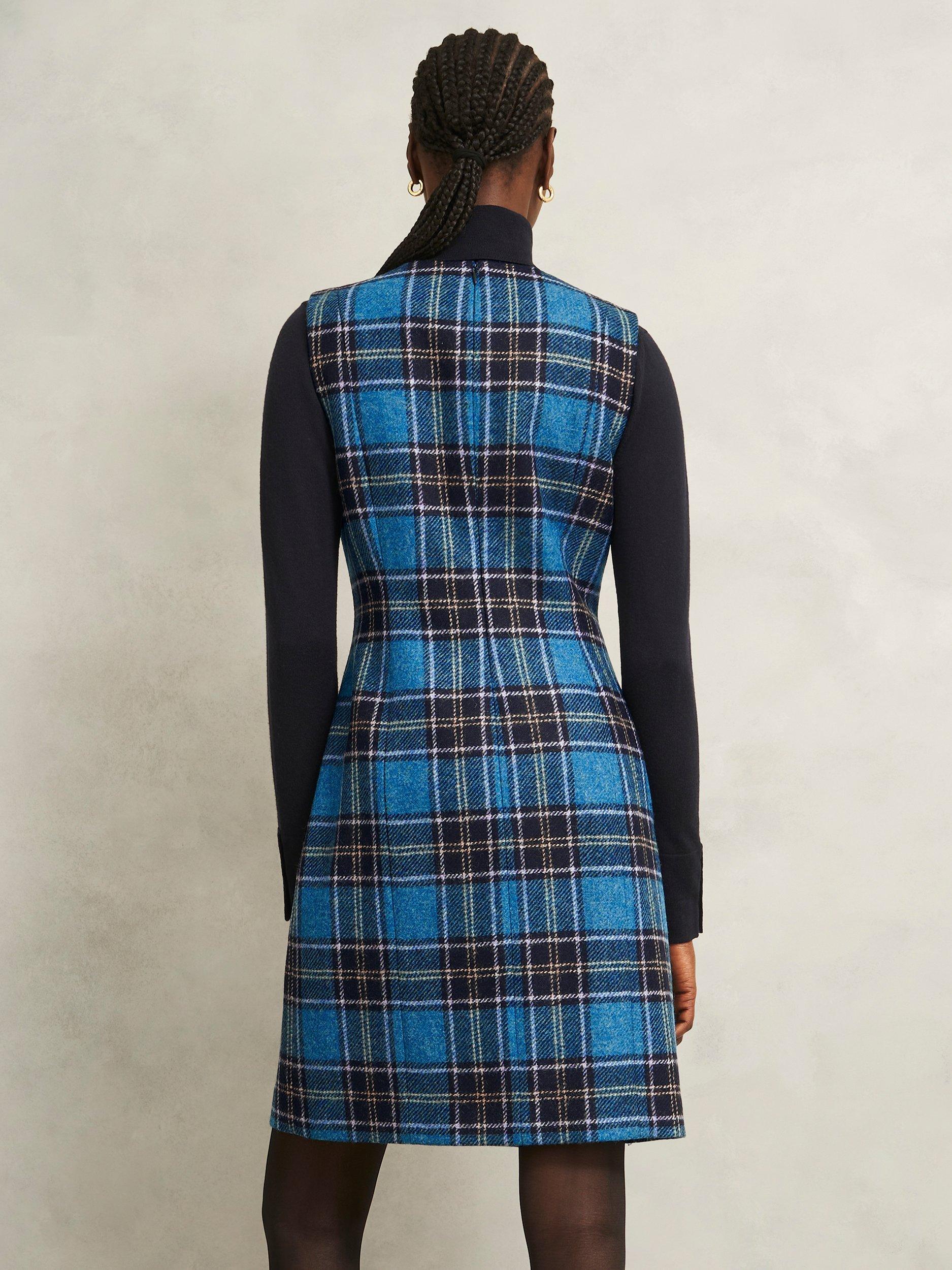 Product image 2 of 6, which shows Hobbs Joella Check Wool Shift Dress, Blue/Multi, 10