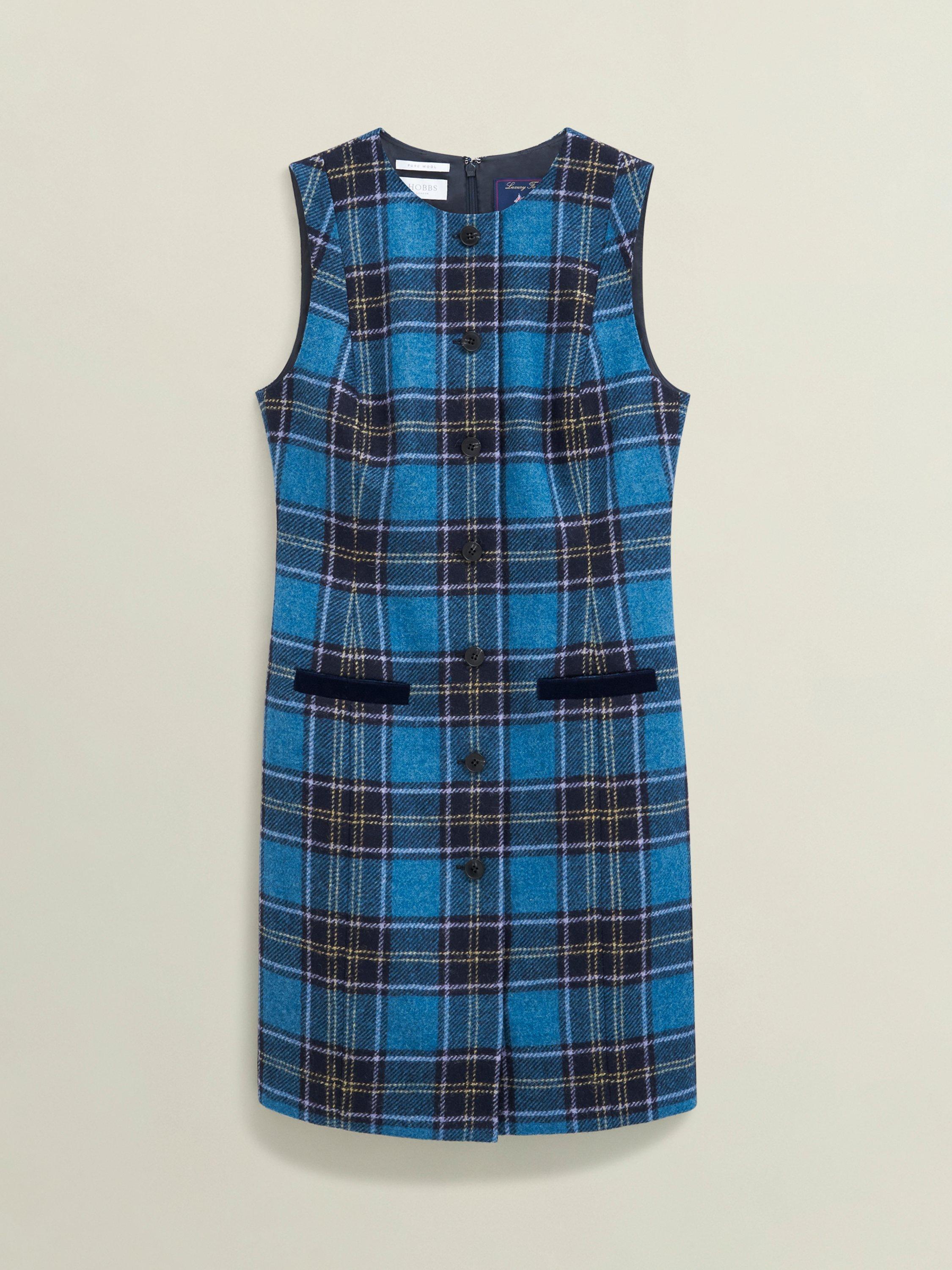 Product image 4 of 6, which shows Hobbs Joella Check Wool Shift Dress, Blue/Multi, 10