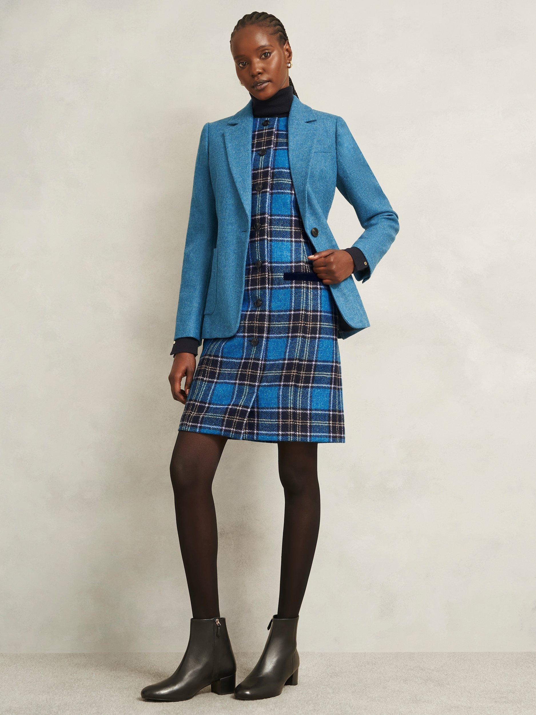 Product image 6 of 6, which shows Hobbs Joella Check Wool Shift Dress, Blue/Multi, 10