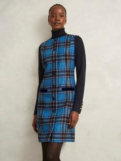 Hobbs Petite Joella Check Wool Shift Dress, Blue/Multi, Blue/Multi