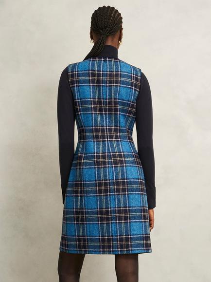 Hobbs Petite Joella Check Wool Shift Dress, Blue/Multi - view 2, Blue/Multi