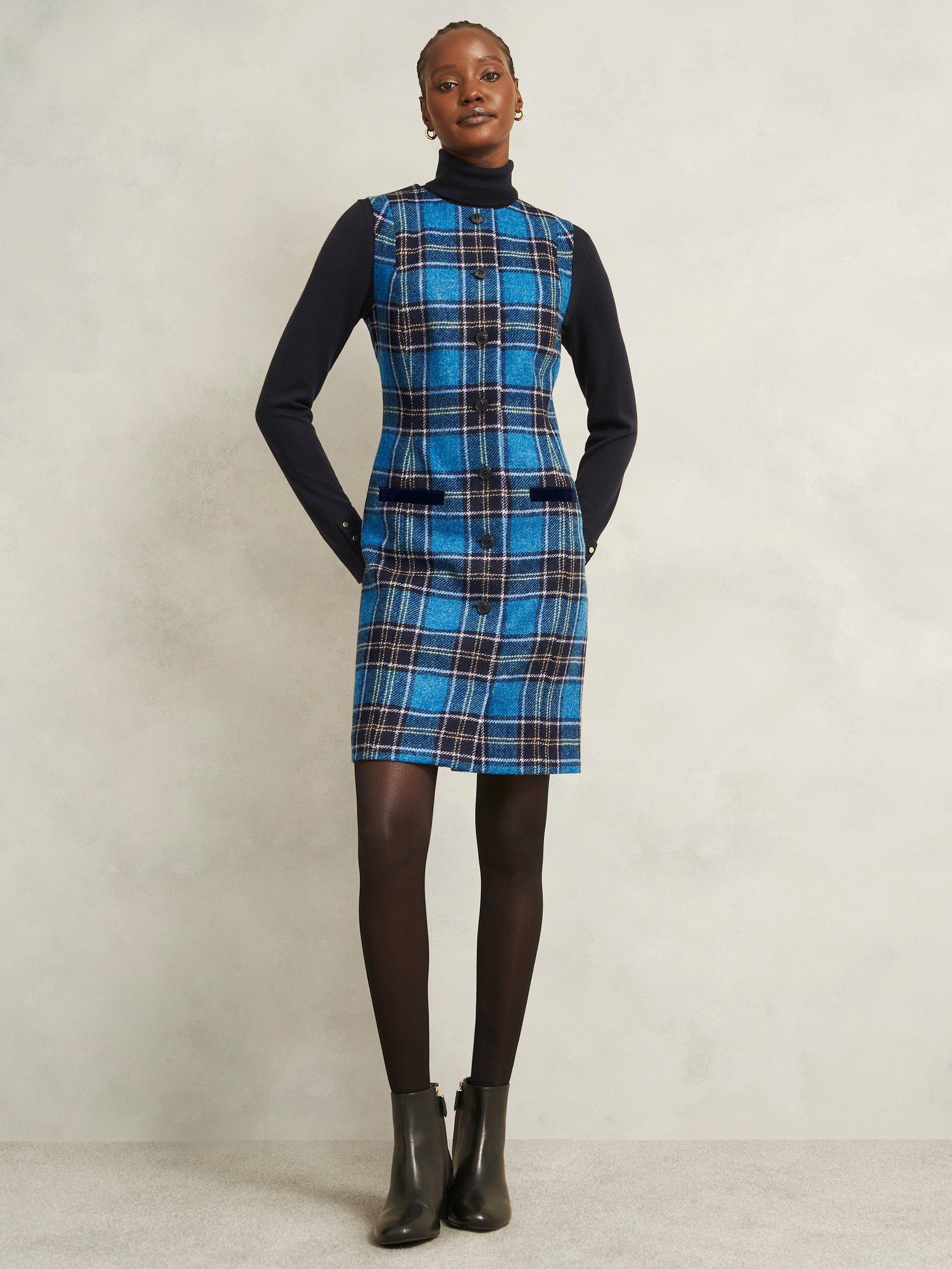 Product image 5 of 6, which shows Hobbs Petite Joella Check Wool Shift Dress, Blue/Multi, 10