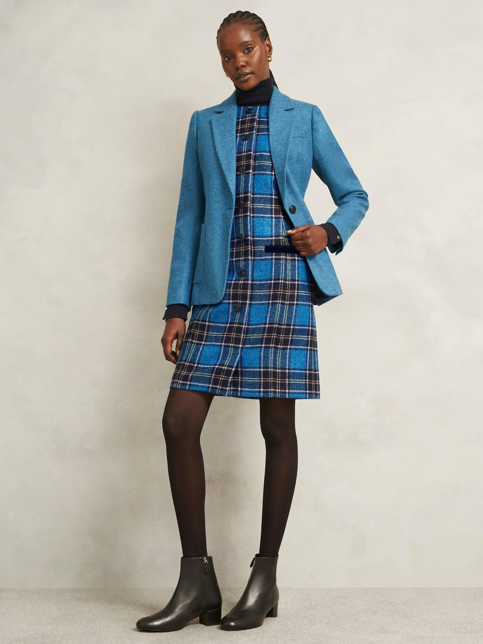 Product image 6 of 6, which shows Hobbs Petite Joella Check Wool Shift Dress, Blue/Multi, 10