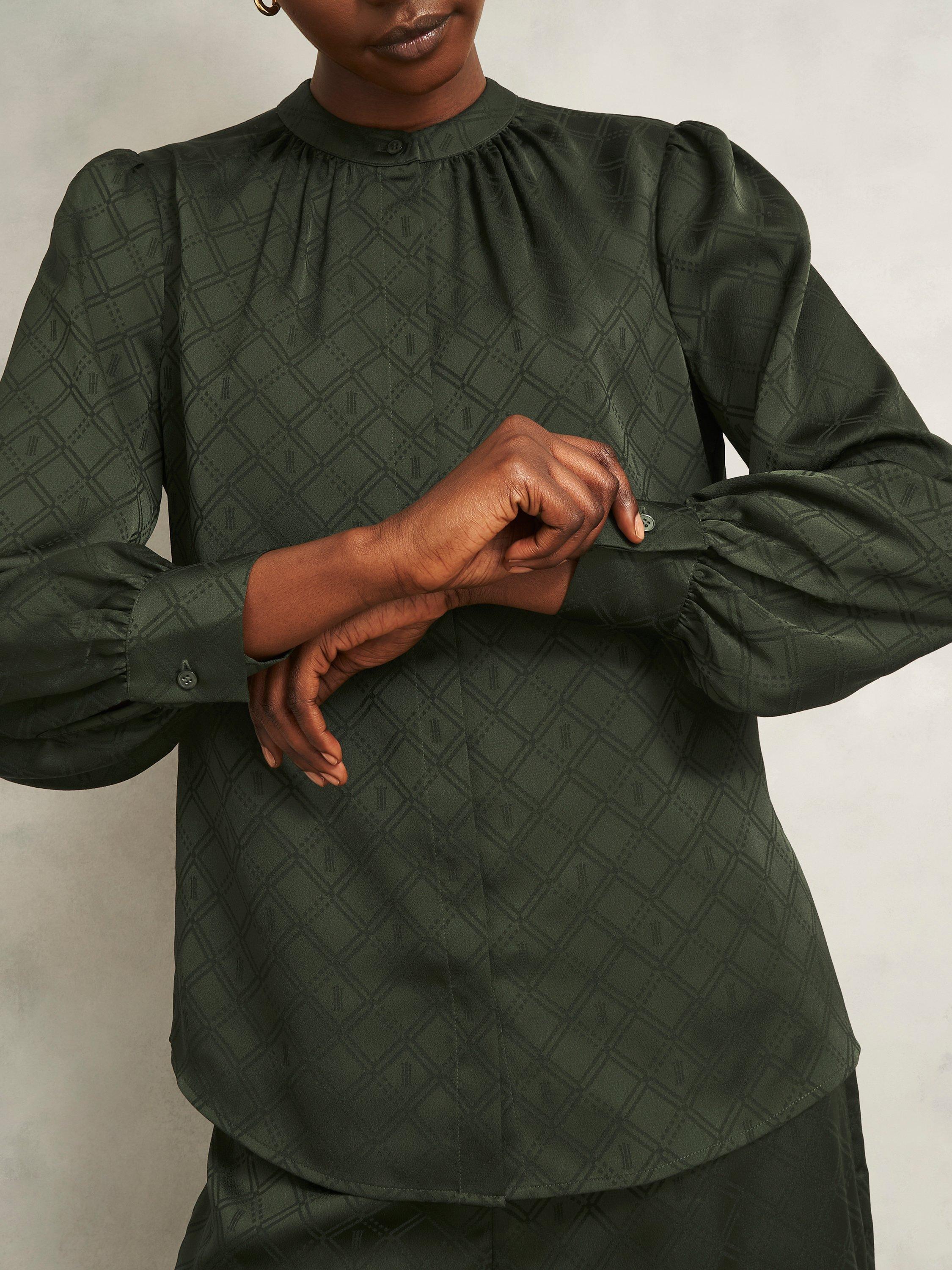 Product image 3 of 5, which shows Hobbs Lucia Insignia Top, Olive Green, 12