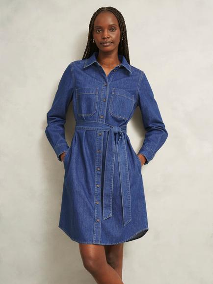 Hobbs Francesca Denim Mini Dress, Mid Wash Blue, Mid Wash Blue