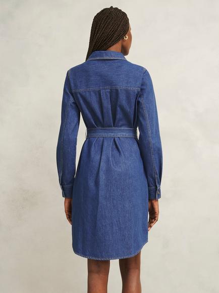 Hobbs Francesca Denim Mini Dress, Mid Wash Blue - view 2, Mid Wash Blue