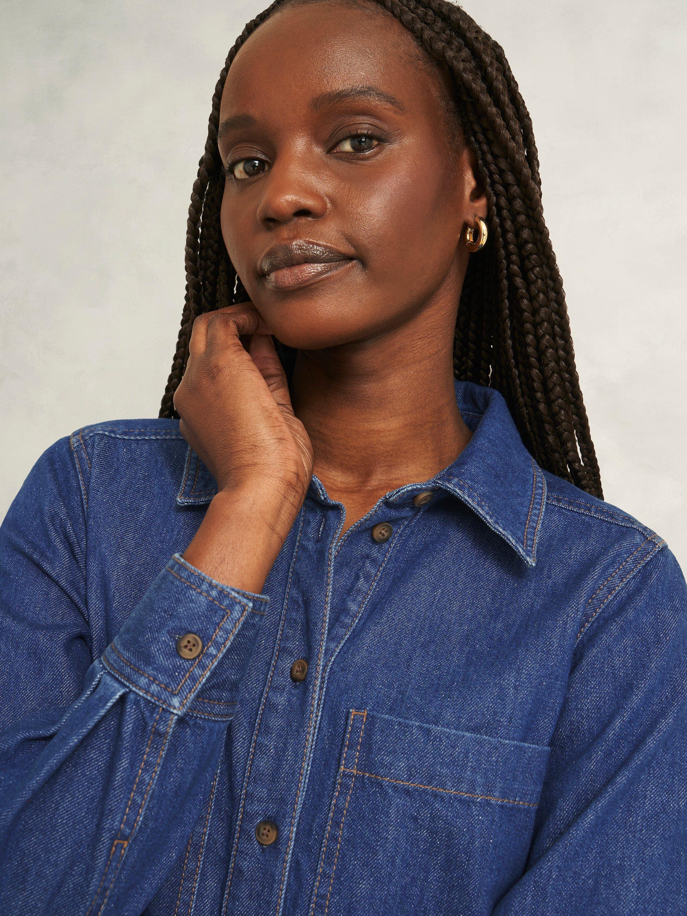 Product image 3 of 5, which shows Hobbs Francesca Denim Mini Dress, Mid Wash Blue, 6