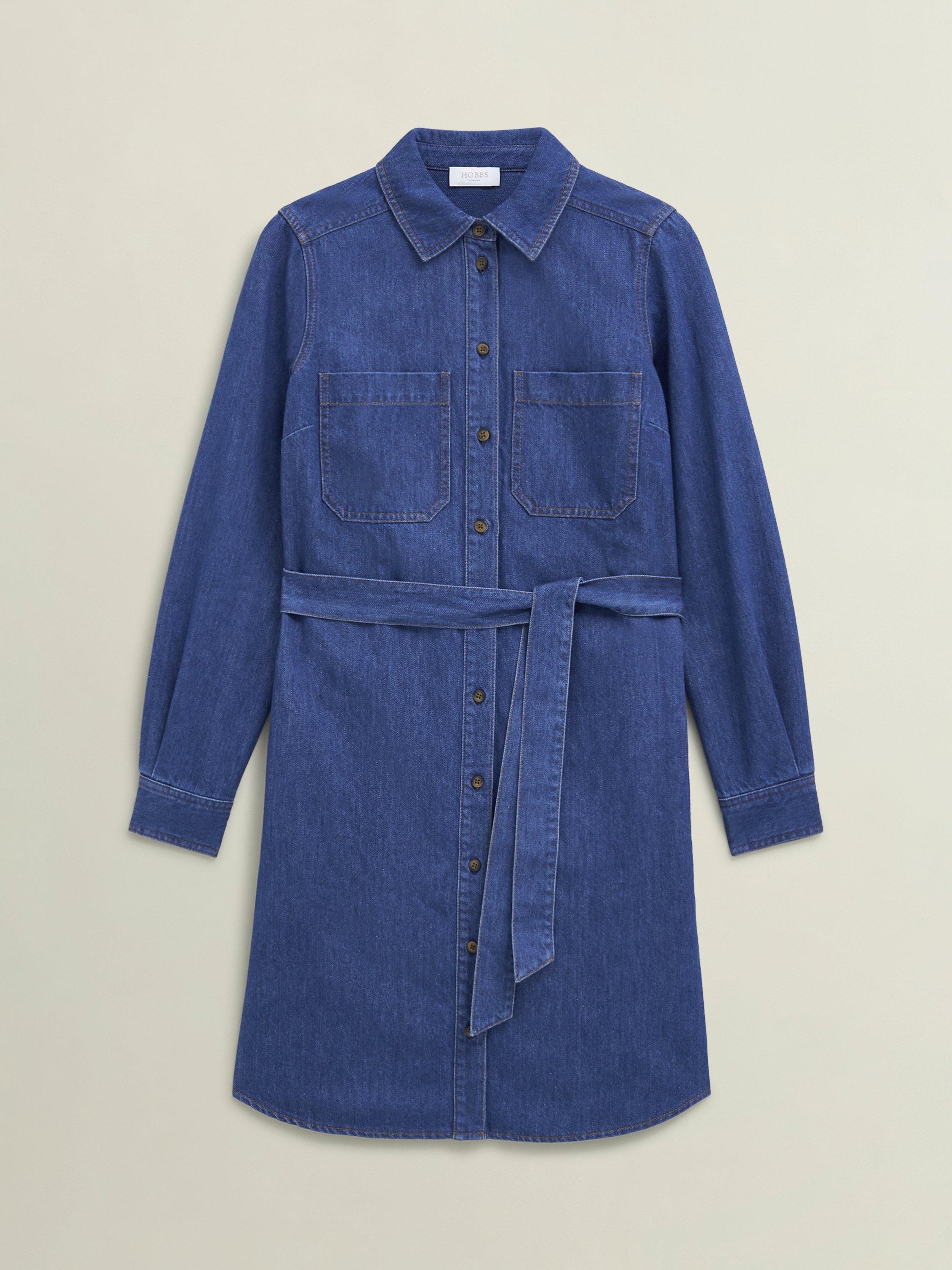 Product image 4 of 5, which shows Hobbs Francesca Denim Mini Dress, Mid Wash Blue, 6