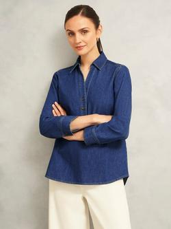 Hobbs Elena Denim Blouse, Mid Blue, Mid Blue