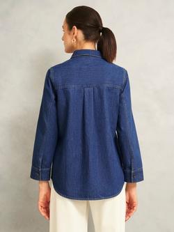 Hobbs Elena Denim Blouse, Mid Blue - view 2, Mid Blue