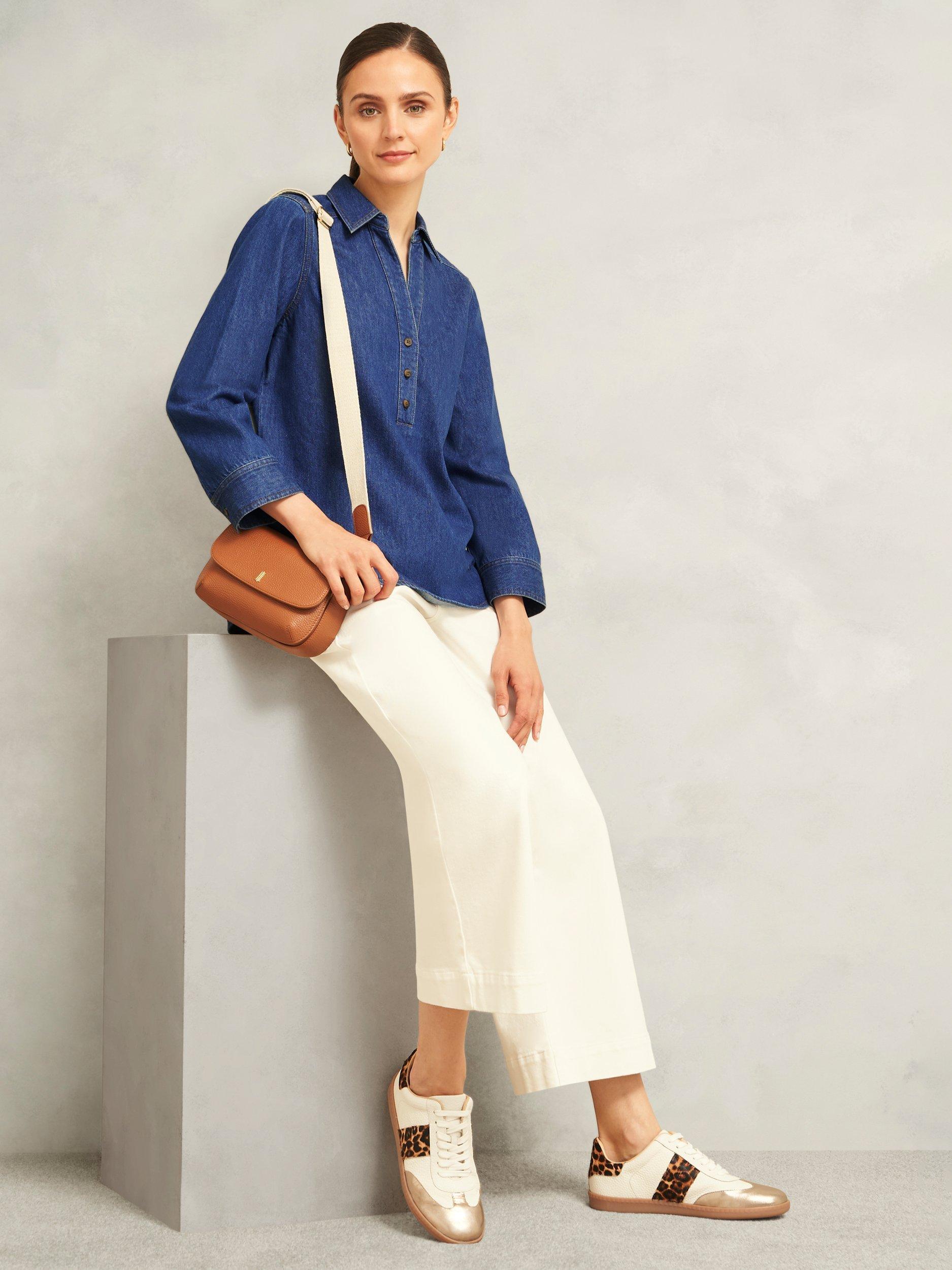 Product image 5 of 5, which shows Hobbs Elena Denim Blouse, Mid Blue, 6
