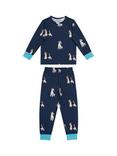 Chelsea Peers Kids' Long Sleeved Terrier Print Pyjamas, Navy
