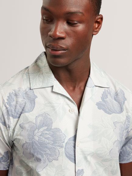 Ted Baker Cotton Regular Fit Floral Shirt, Mid Green - view 2, Mid Green