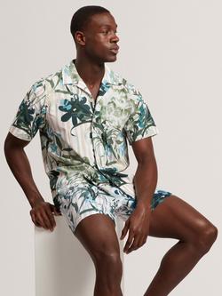 Ted Baker Cotton Regular Fit Floral Stripe Shirt, Mid Pink/Multi, Mid Pink/Multi