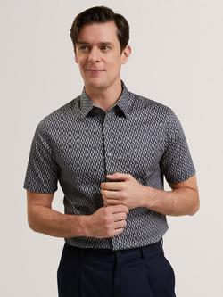 Ted Baker Cotton Regular Fit Geometric Leaf Print Shirt, Navy, Navy