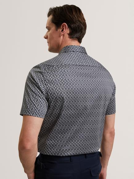 Ted Baker Cotton Regular Fit Geometric Leaf Print Shirt, Navy - view 2, Navy