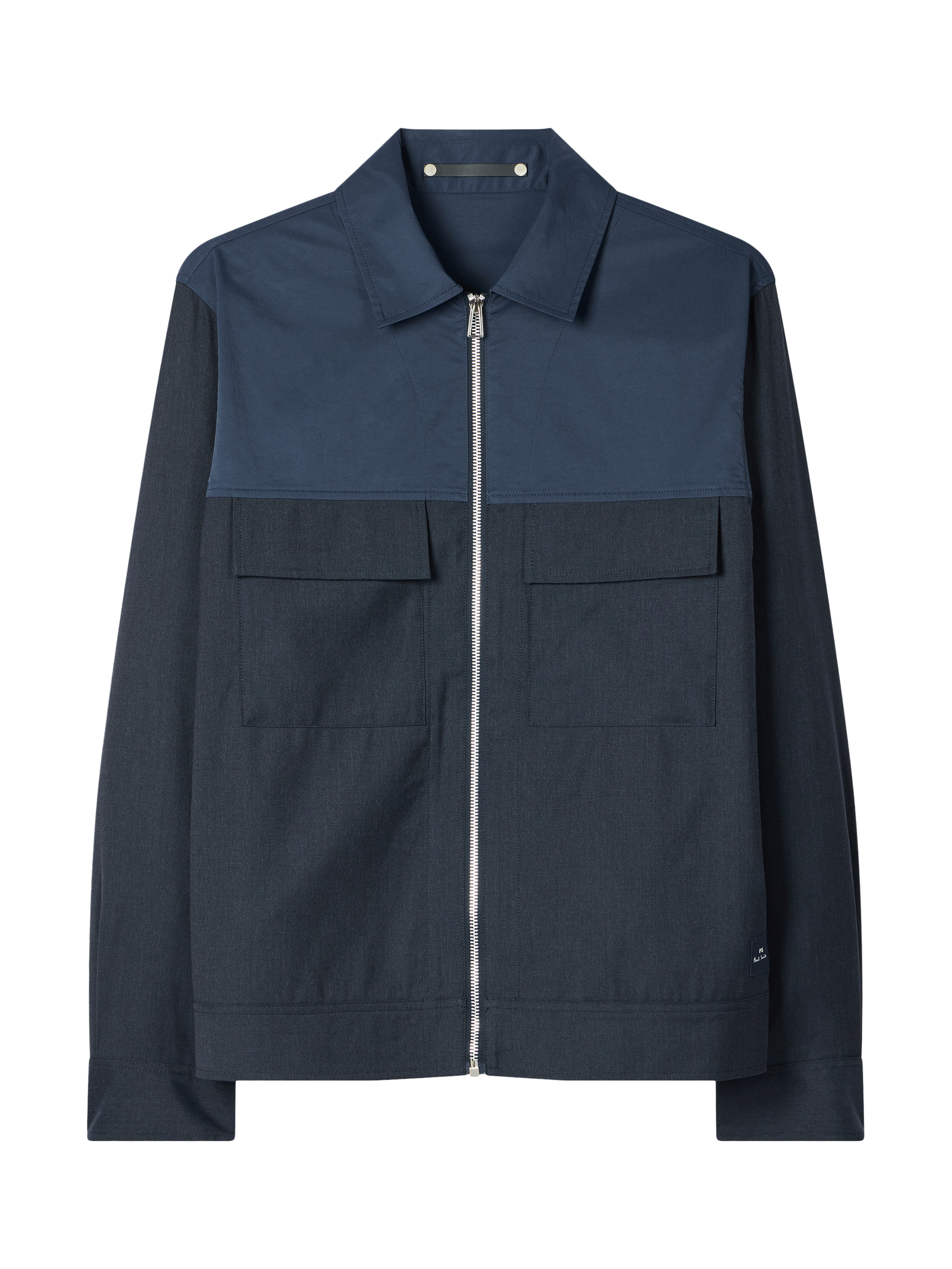 Product image 1 of 4, which shows Paul Smith Zip Front Wool Cotton Blend Overshirt, Blue, S