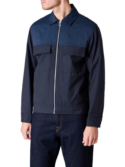 Paul Smith Zip Front Wool Cotton Blend Overshirt, Blue, Blue