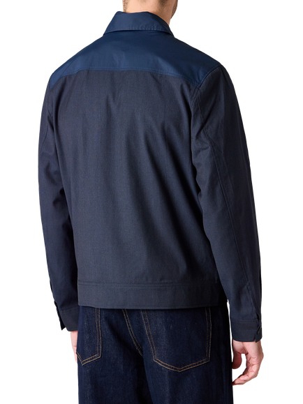 Paul Smith Zip Front Wool Cotton Blend Overshirt, Blue - view 2, Blue
