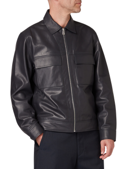 Paul Smith Leather Overshirt, Black Blue, Black Blue