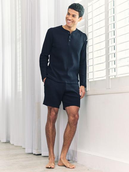 Chelsea Peers Waffle Cotton Blend Lounge Shorts, Navy, Navy