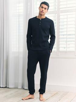 Chelsea Peers Waffle Cotton Blend Lounge Top, Navy - view 2, Navy