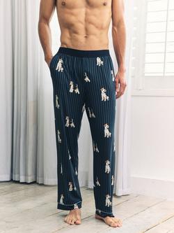 Chelsea Peers Terrier Dog Stripe Print Pyjama Bottoms, Navy - view 2, Navy