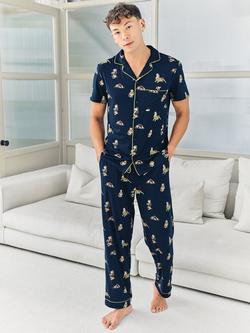 Chelsea Peers Country Hound Dog Print Pyjama Set, Navy, Navy