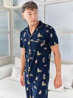 Chelsea Peers Country Hound Dog Print Pyjama Set, Navy - view 2, Navy