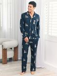 Chelsea Peers Terrier Dog Stripe Print Pyjama Set, Navy