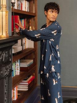 Chelsea Peers Terrier Dog Stripe Print Pyjama Set, Navy - view 2, Navy