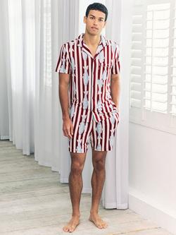 Chelsea Peers Gone Fishing Stripe Print Short Pyjama Set, Red, Red
