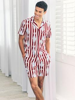 Chelsea Peers Gone Fishing Stripe Print Short Pyjama Set, Red - view 2, Red