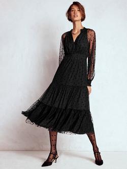 Boden Lucille Tulle Long Sleeved Midi Dress, Black, Black