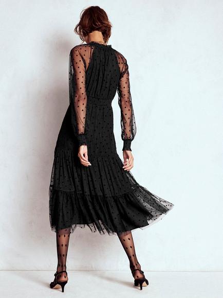 Boden Lucille Tulle Long Sleeved Midi Dress, Black - view 2, Black