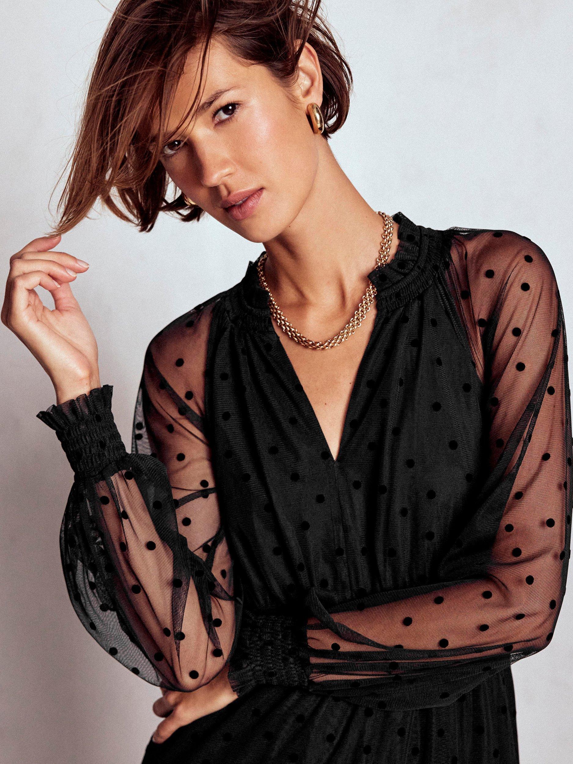 Boden Lucille Tulle Long Sleeved Midi Dress, Black