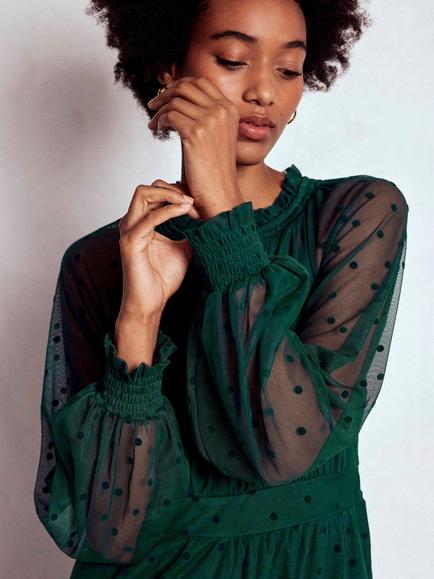 Boden Lucille Tulle Midi Dress, Emerald Night - view 2, Emerald Night