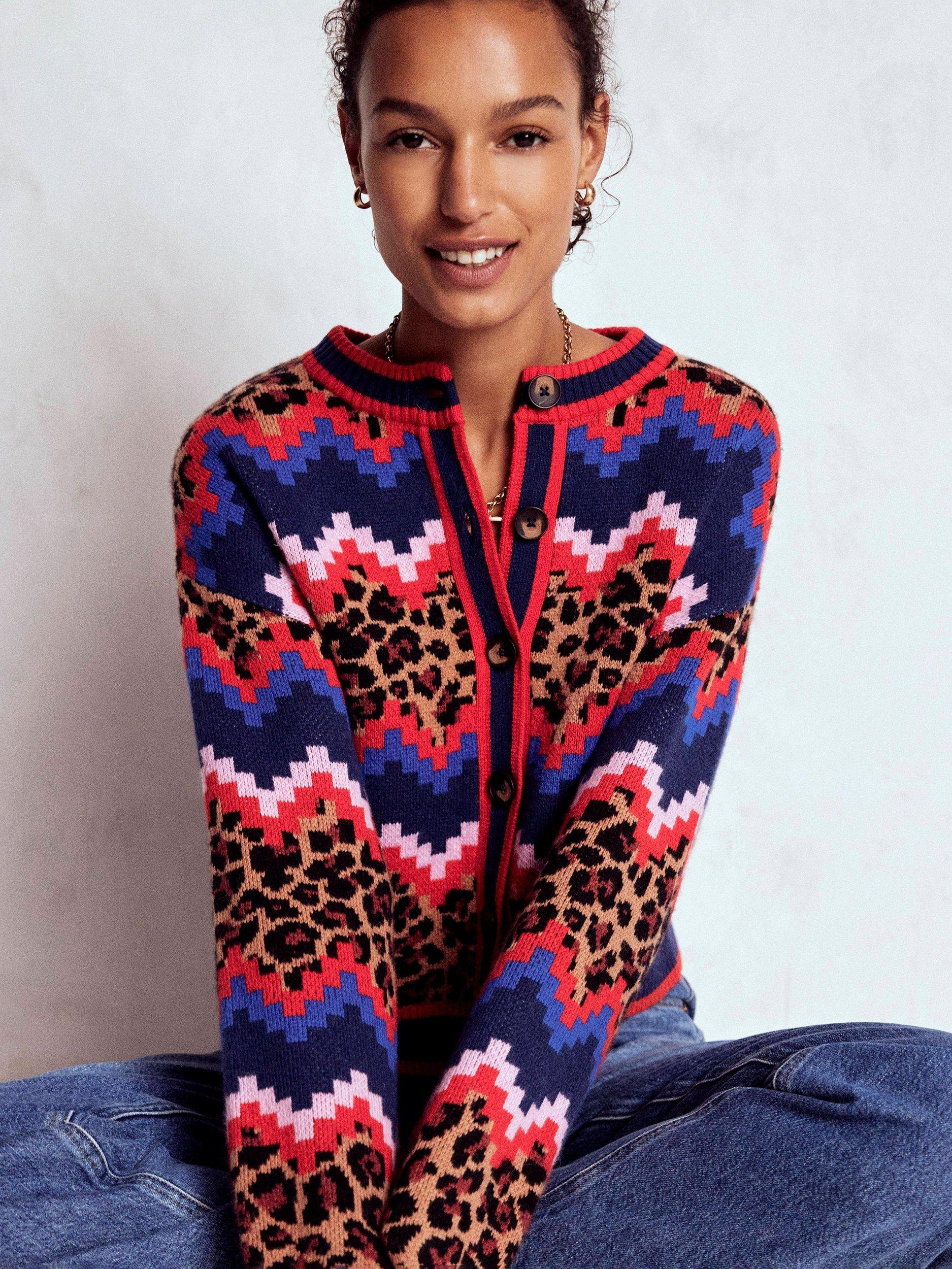 Boden Abi Jacquard Wool Blend Cardigan, Multi