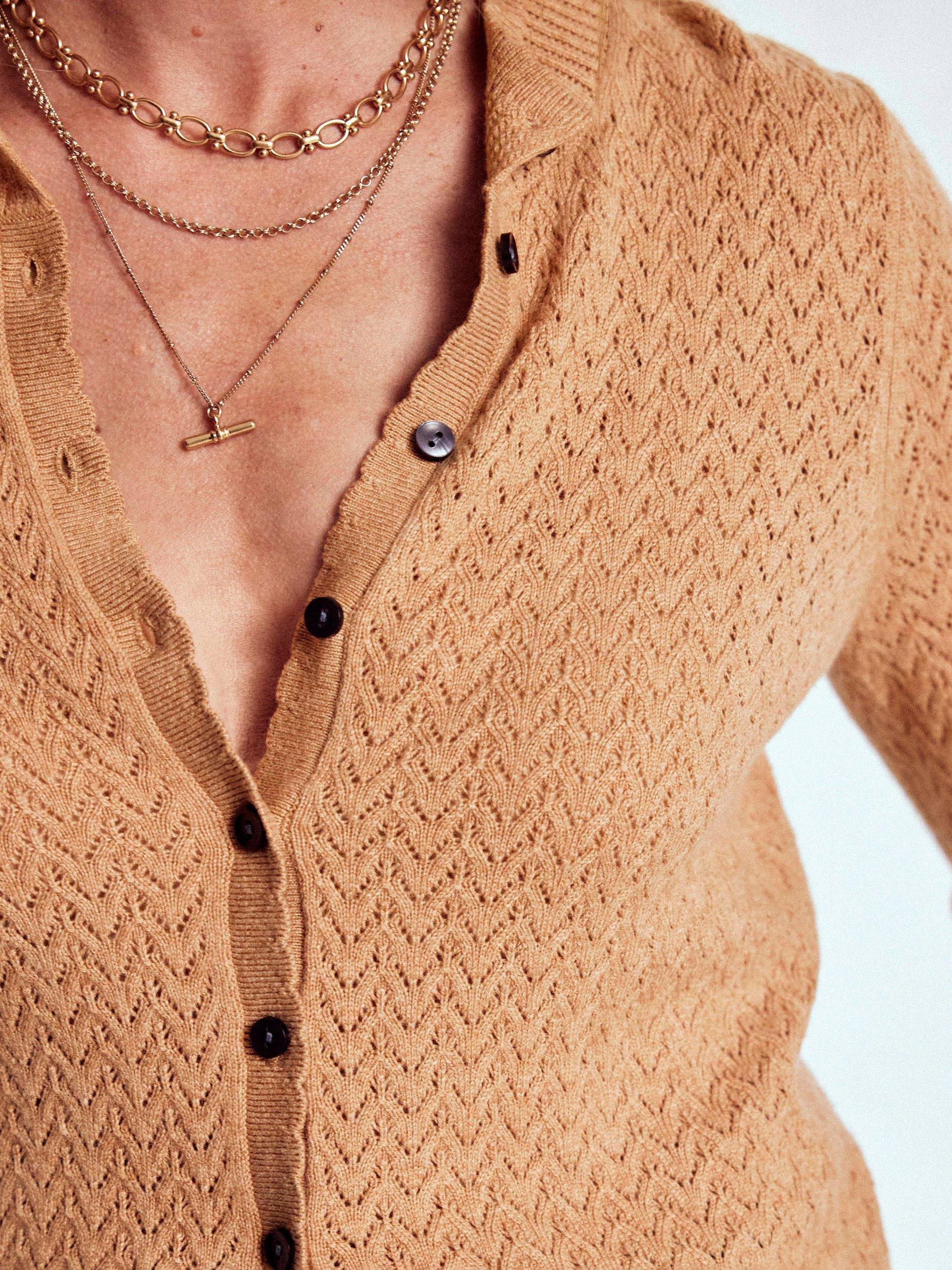 Product image 2 of 6, which shows Boden Diane Pointelle Cardigan, Camel, XL