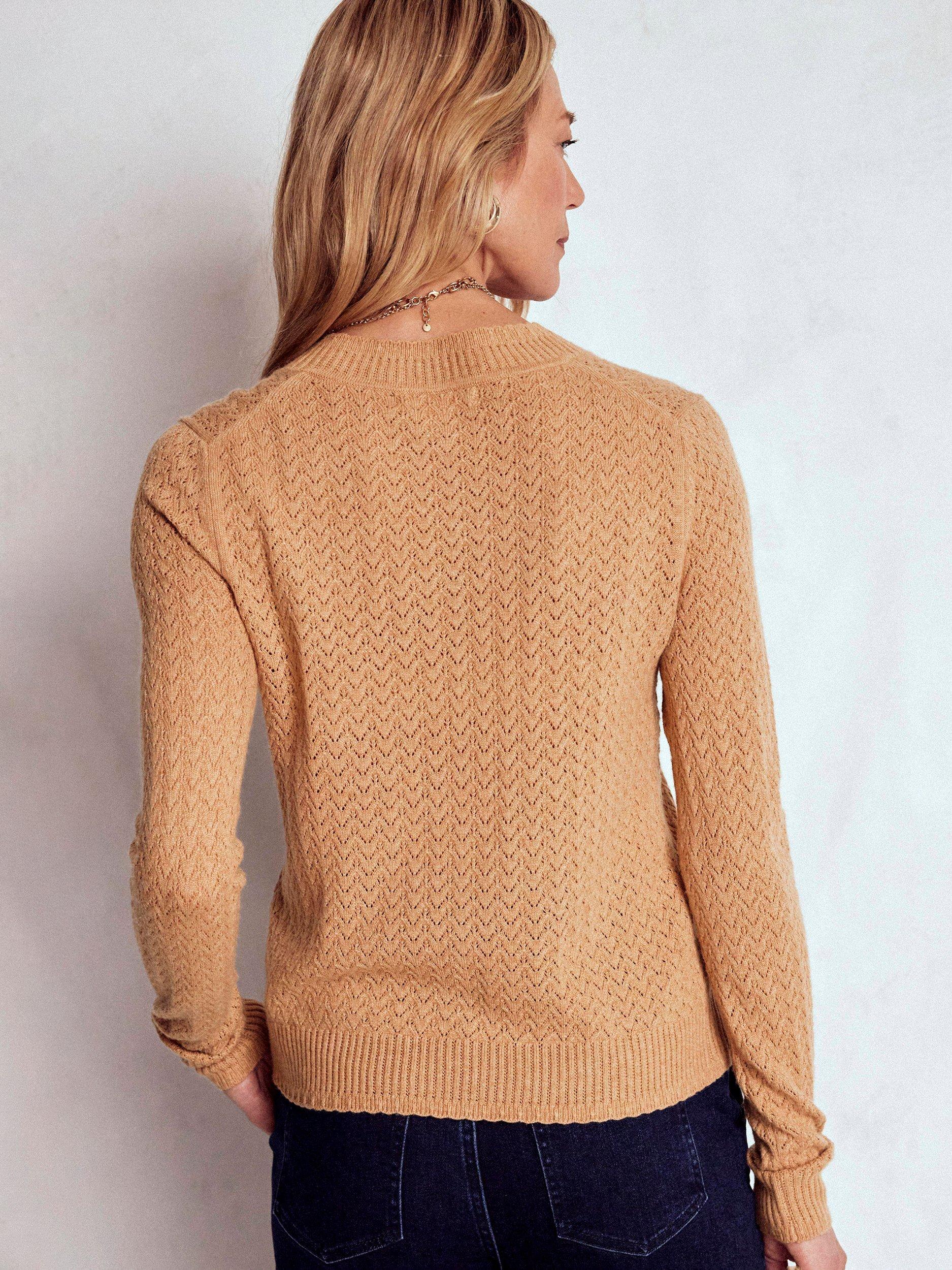 Product image 3 of 6, which shows Boden Diane Pointelle Cardigan, Camel, XL